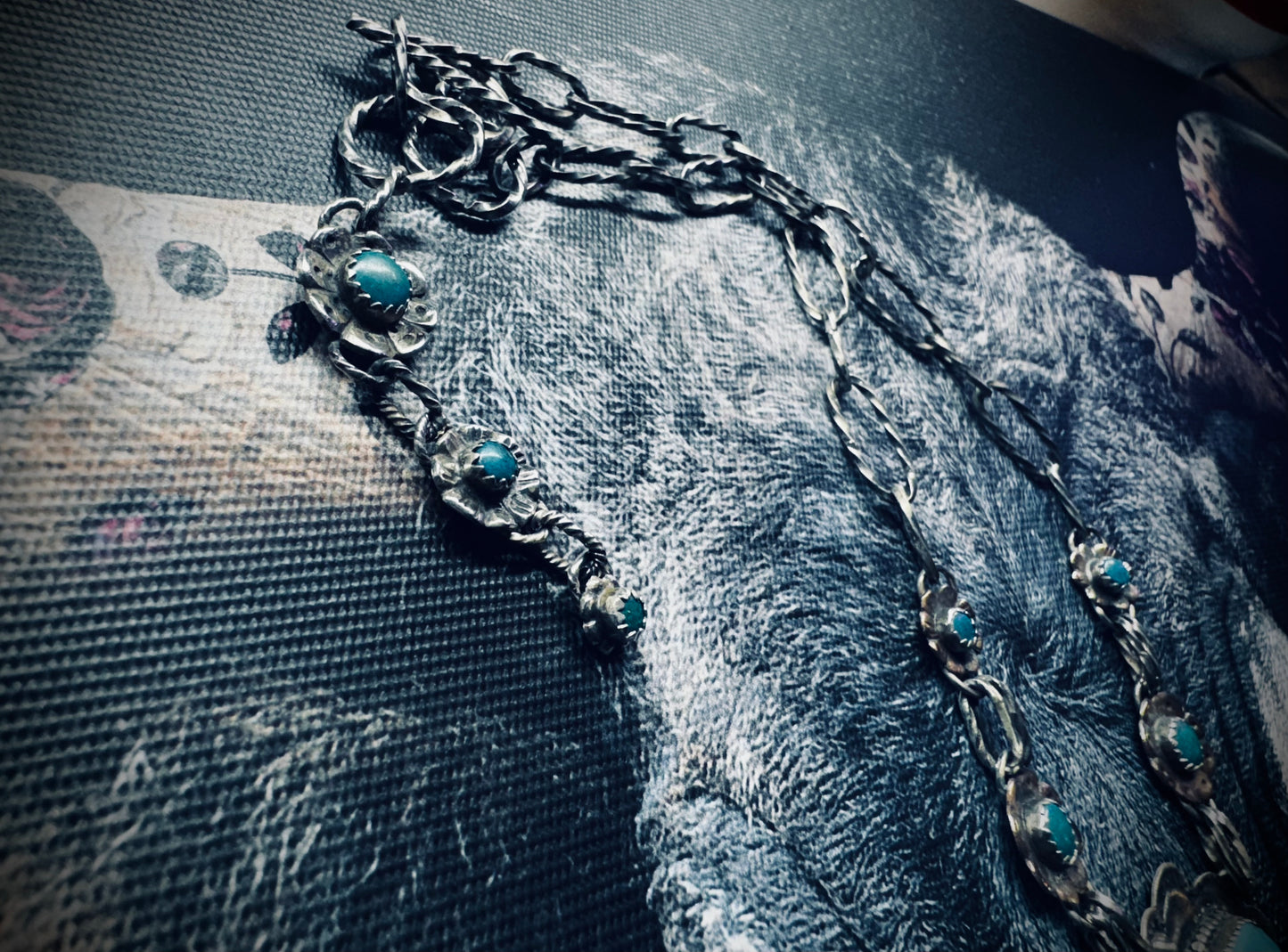 Turquoise Flower Statement Sterling Silver Necklace