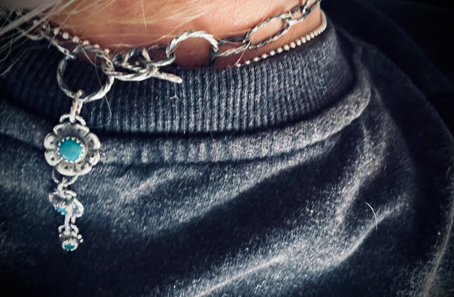 Turquoise Flower Statement Sterling Silver Necklace