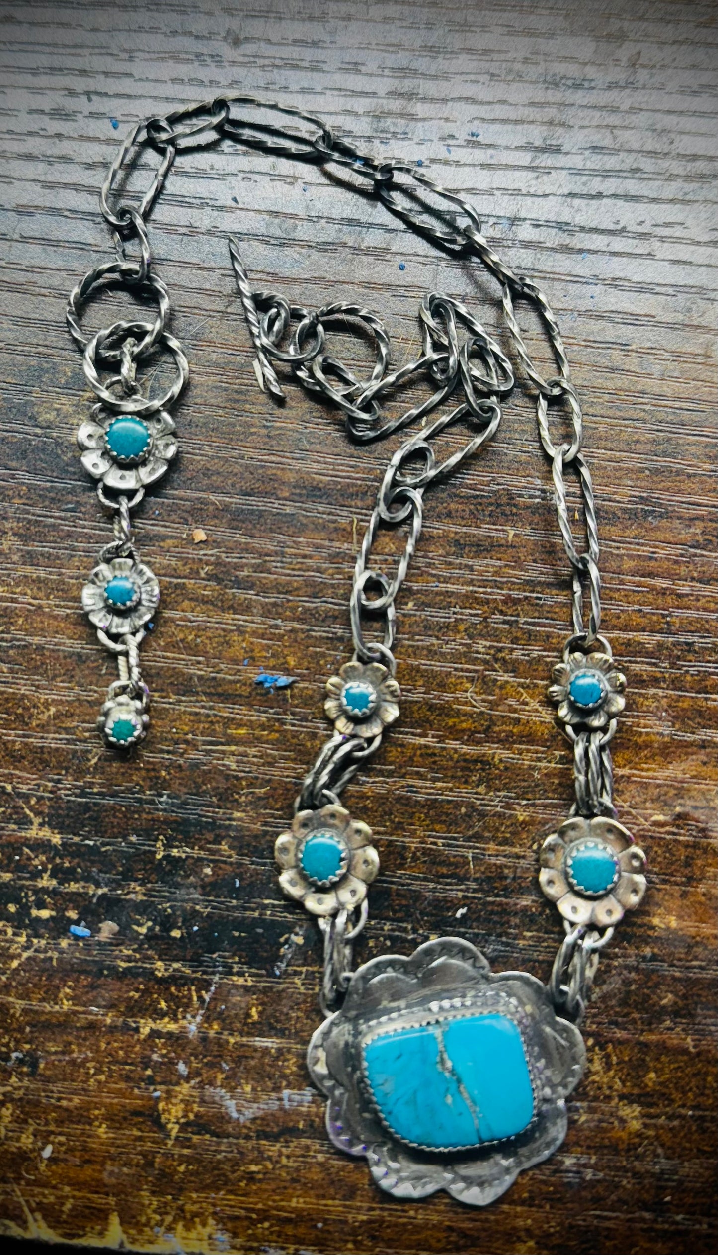 Turquoise Flower Statement Sterling Silver Necklace