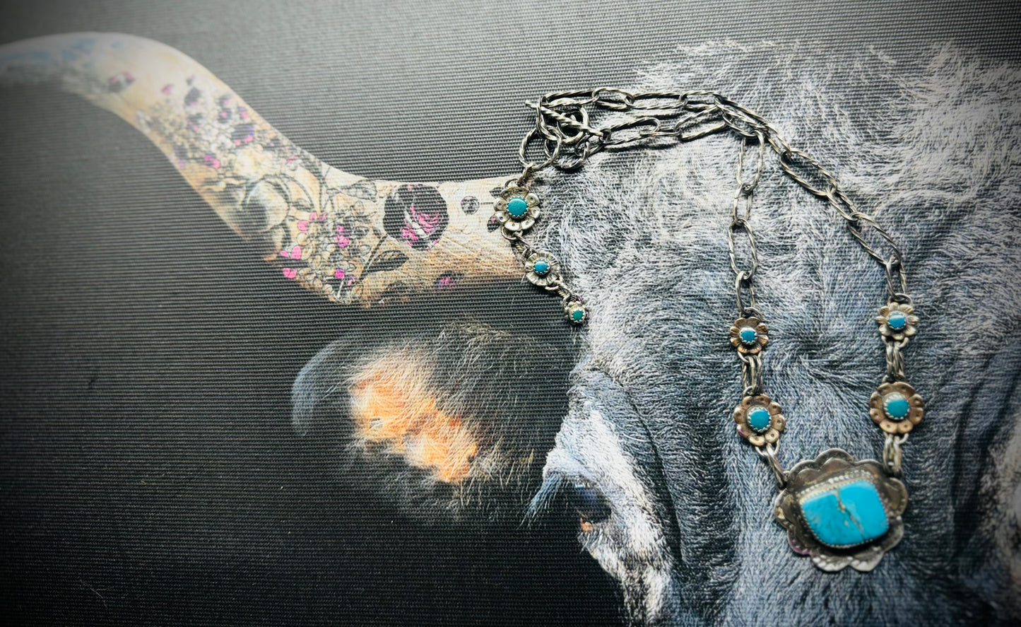 Turquoise Flower Statement Sterling Silver Necklace