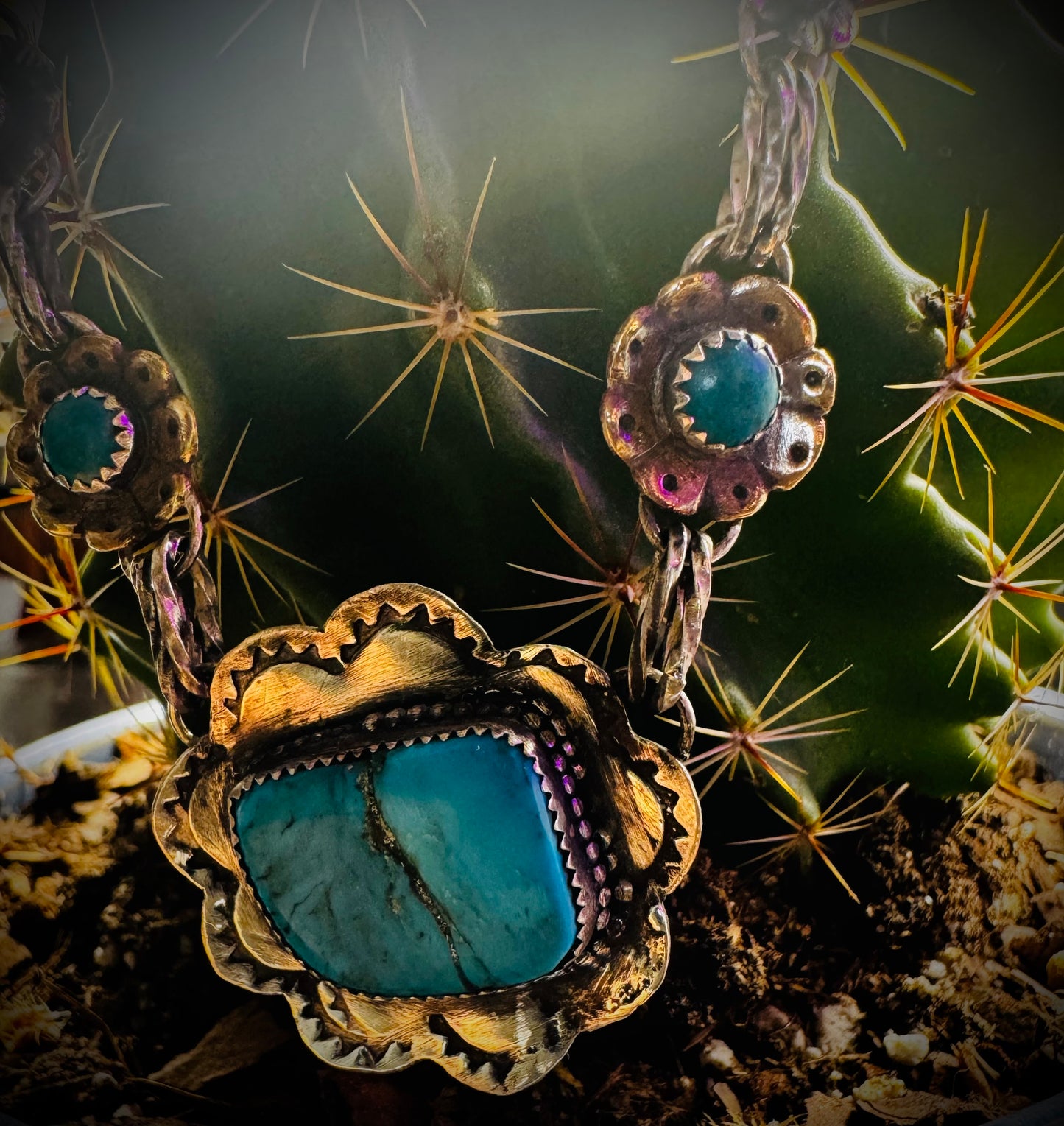 Turquoise Flower Statement Sterling Silver Necklace