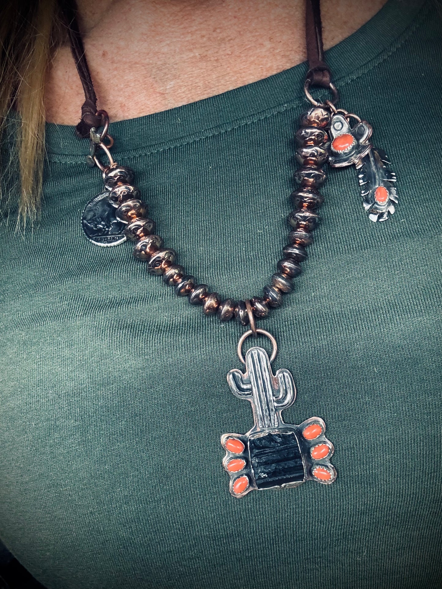 Cactus Necklace with Copper Beads