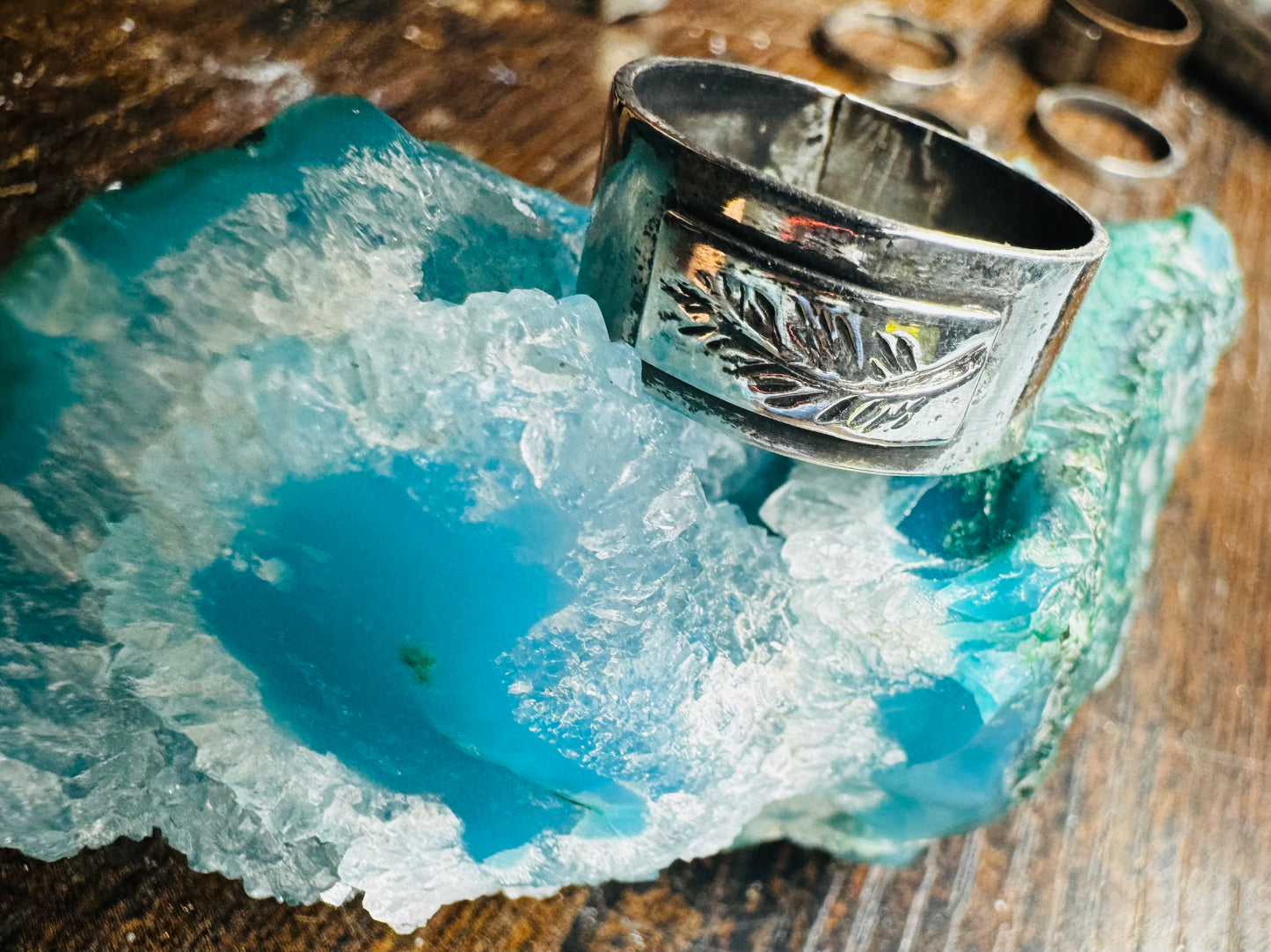 Hand Etched Feather Ring