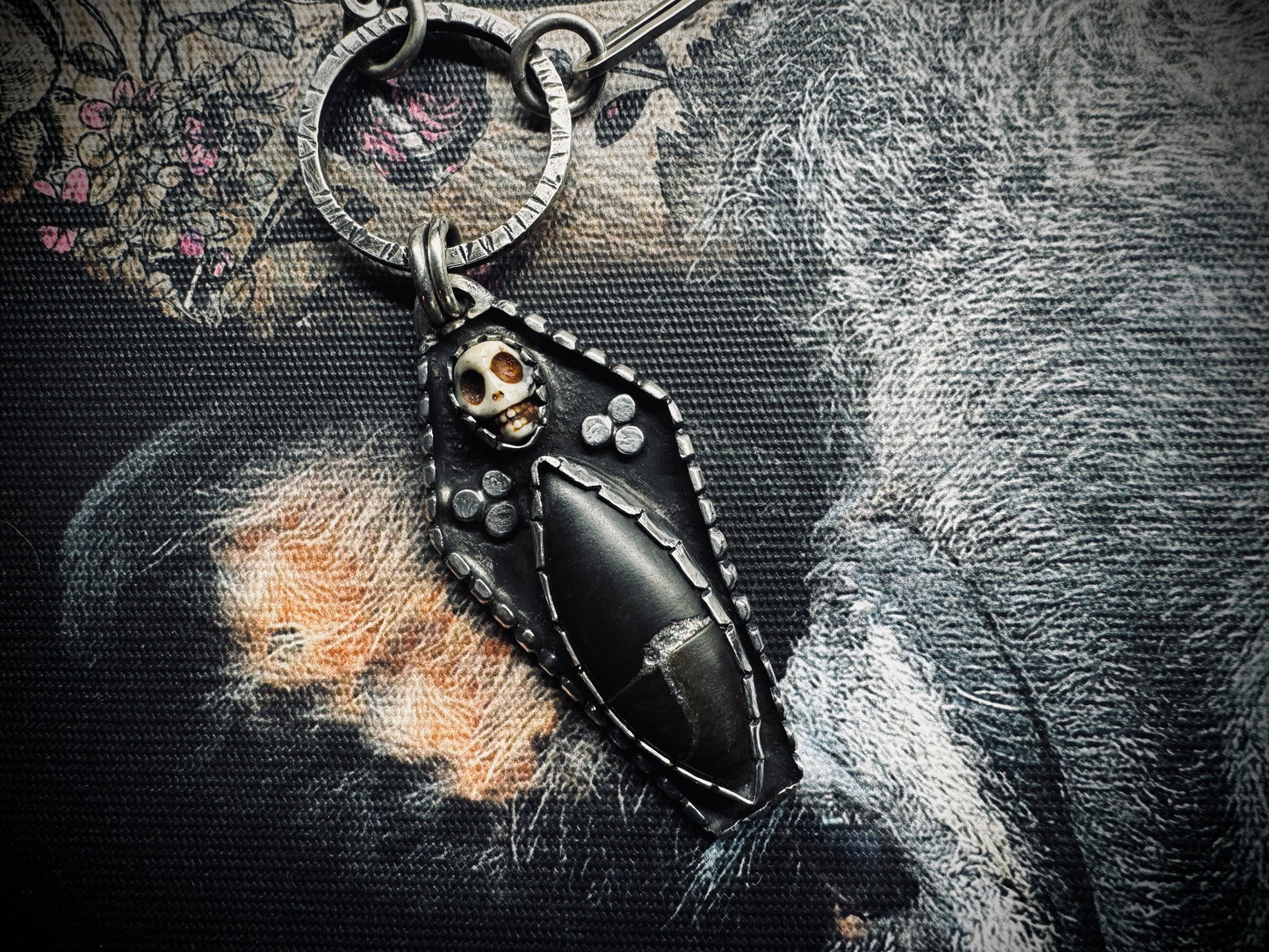 Sterling Silver Obsidian Skull Coffin Necklace