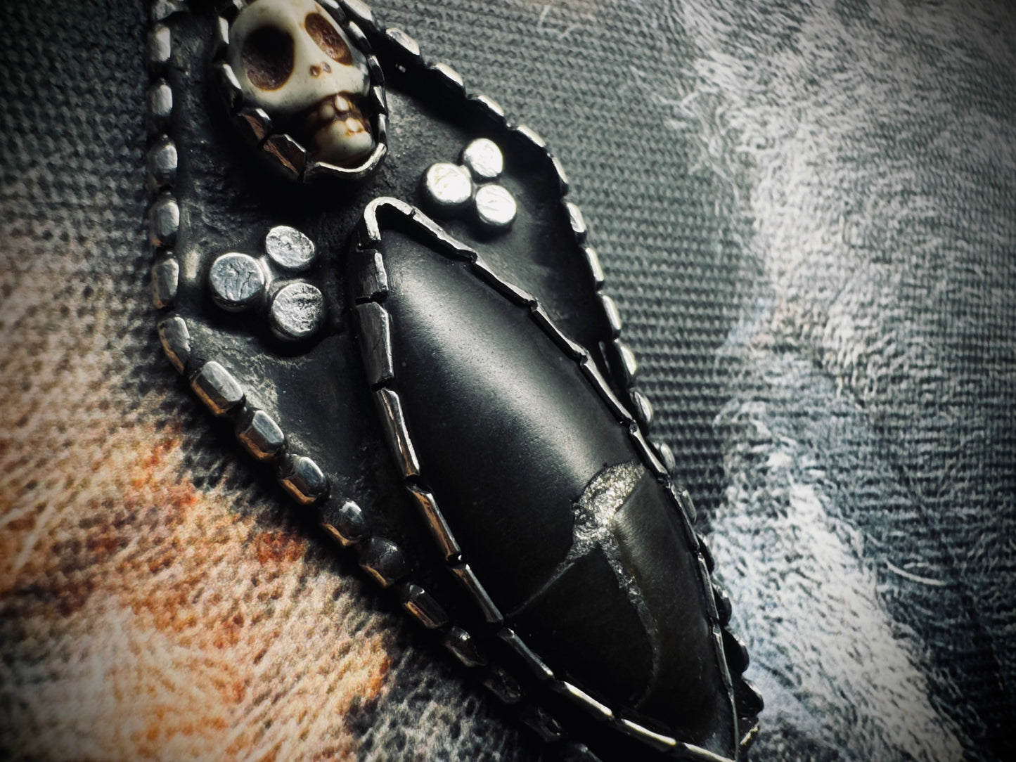 Sterling Silver Obsidian Skull Coffin Necklace