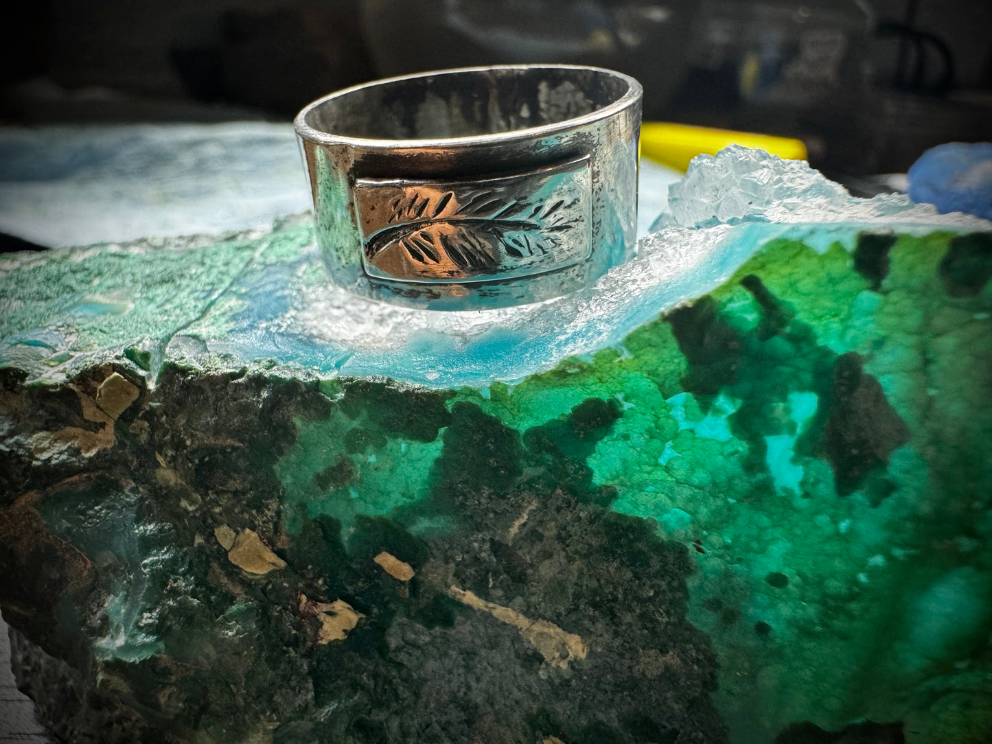 Hand Etched Feather Ring