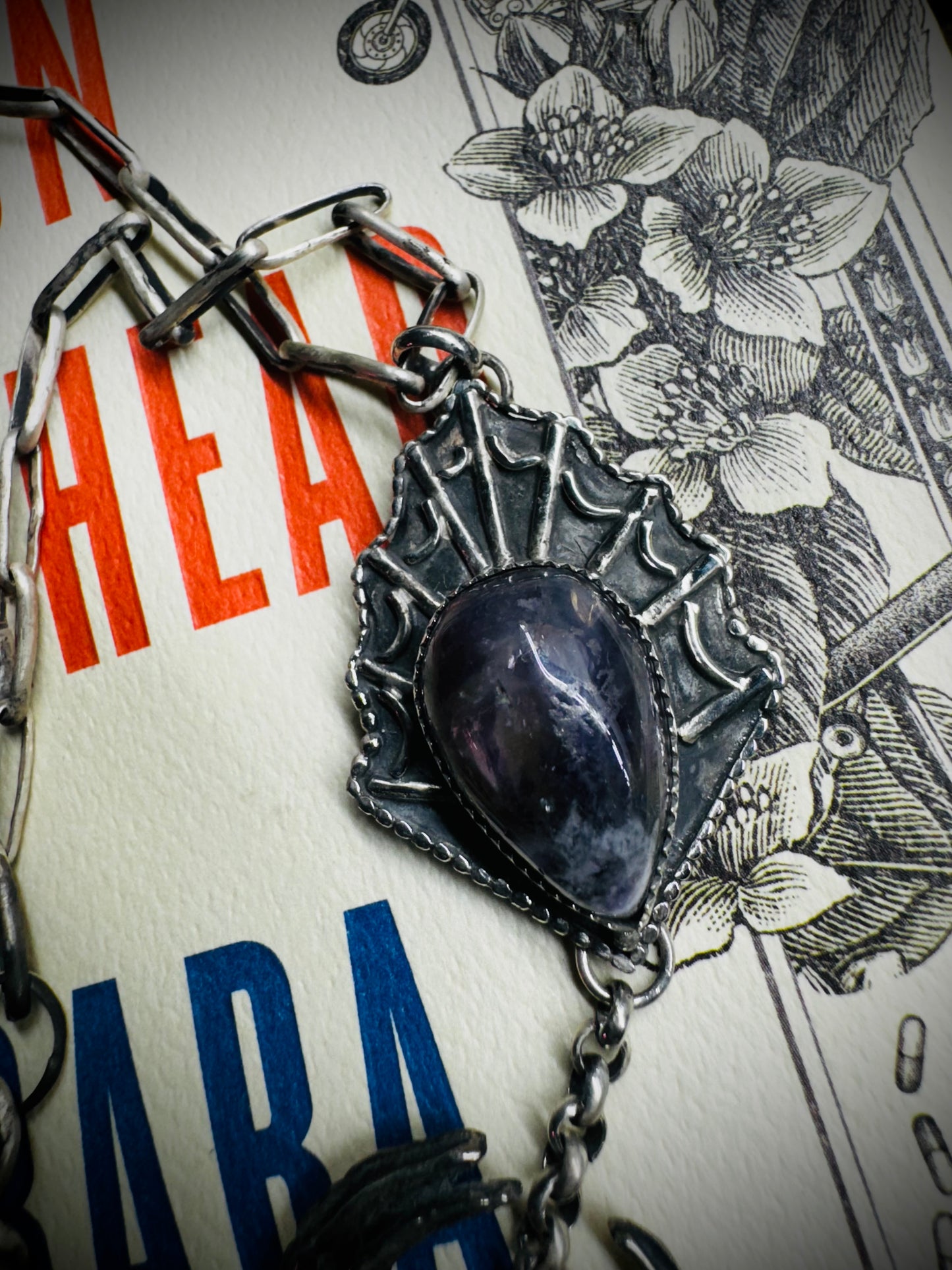 8 Ball Amethyst Spider Necklace