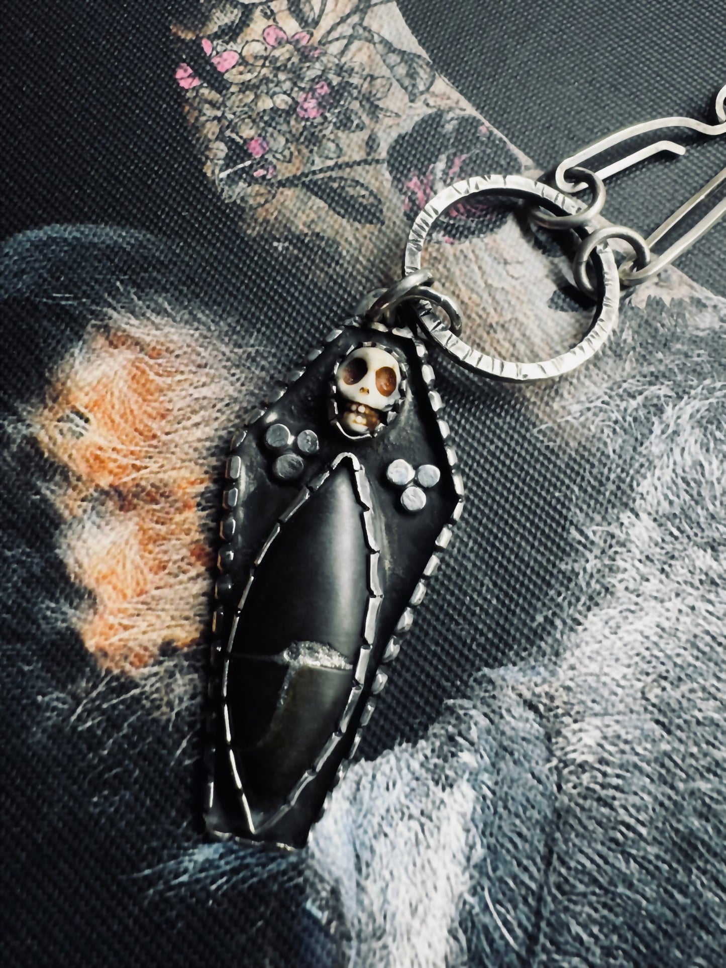 Sterling Silver Obsidian Skull Coffin Necklace