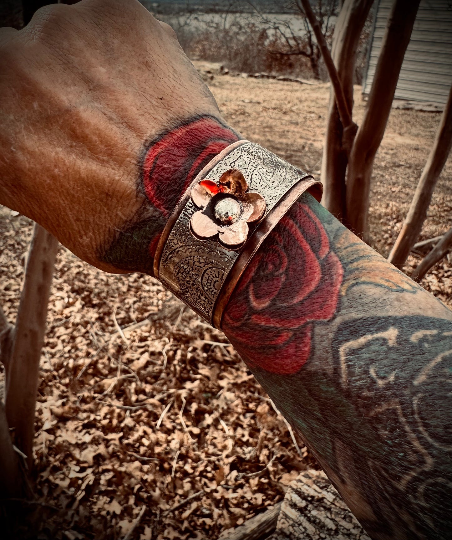 Copper Flower Cuff