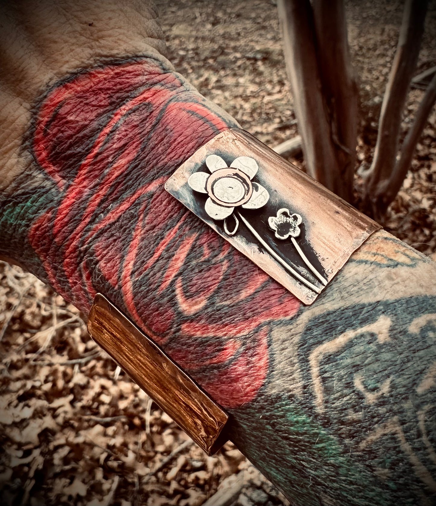 Rustic Copper Flower Cuff