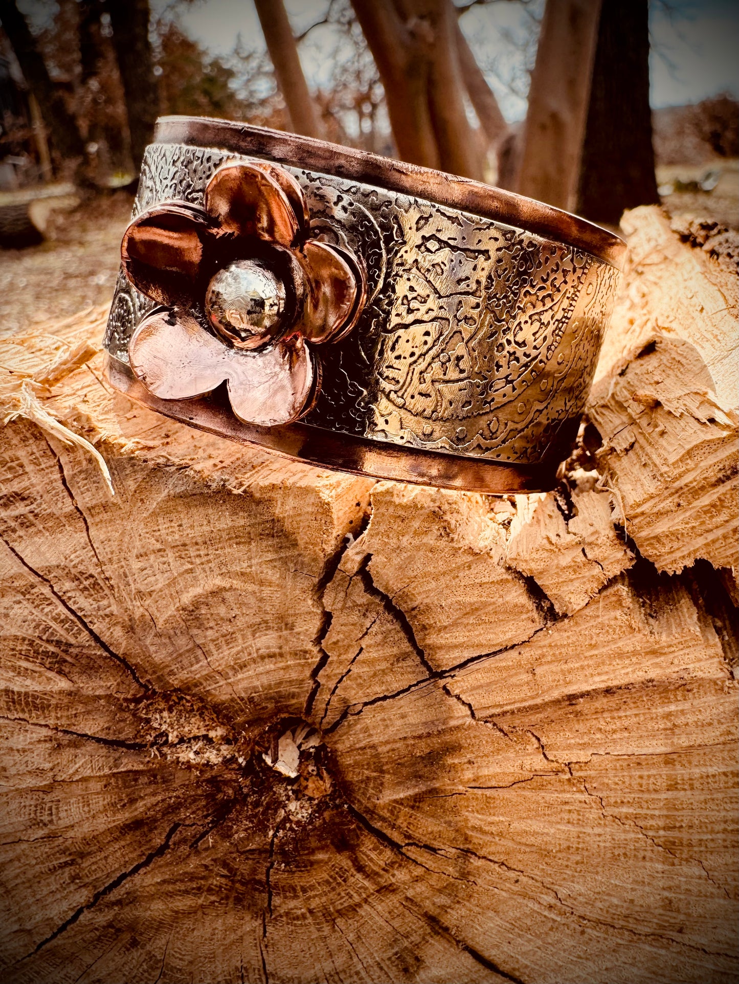 Copper Flower Cuff