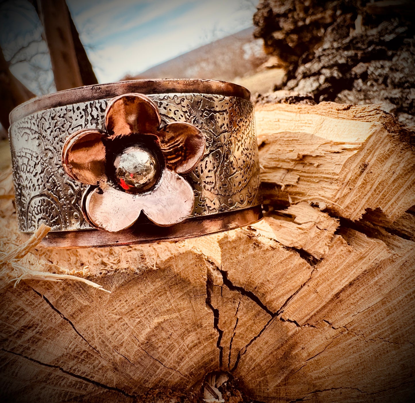 Copper Flower Cuff