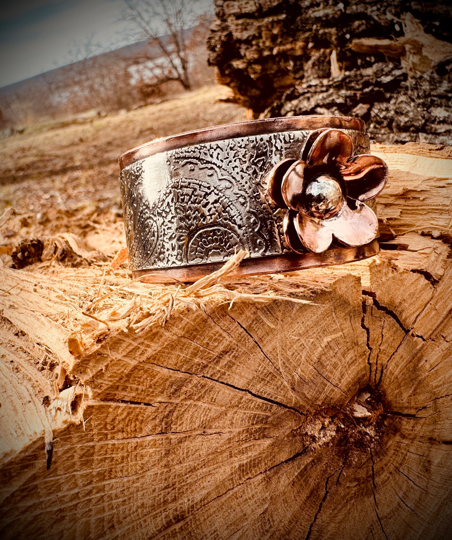 Copper Flower Cuff